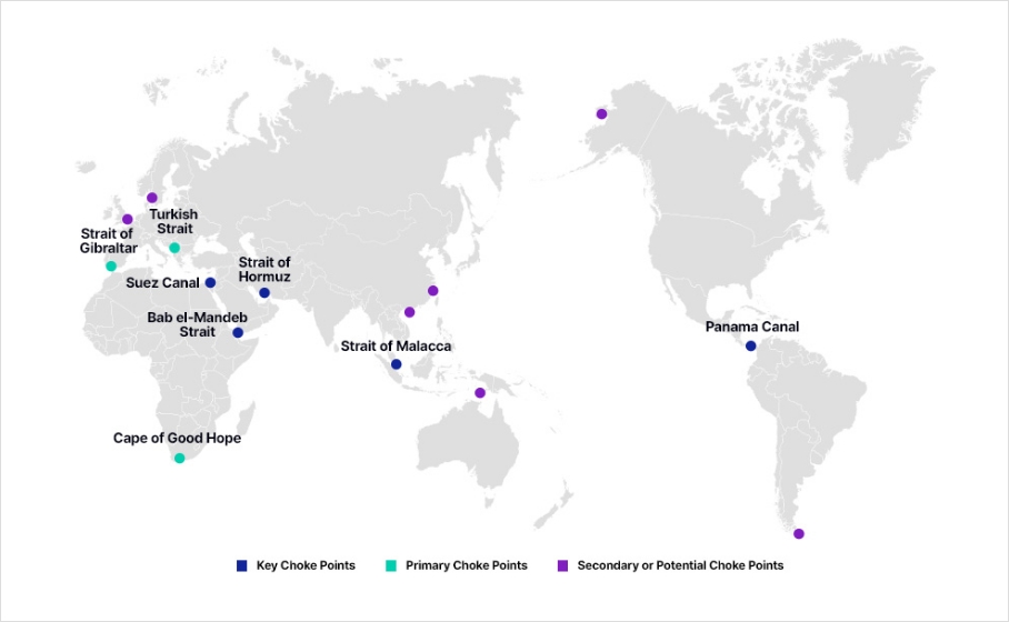 map showing the main maritime chokepoints