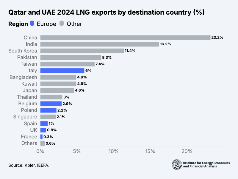 Qatar and UAE 2024 LNG exports by destination country (%)